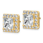 14k 7 5/8 carat Lab Grown Diamond VS+ F+ Complete Princess Halo Post Earrings