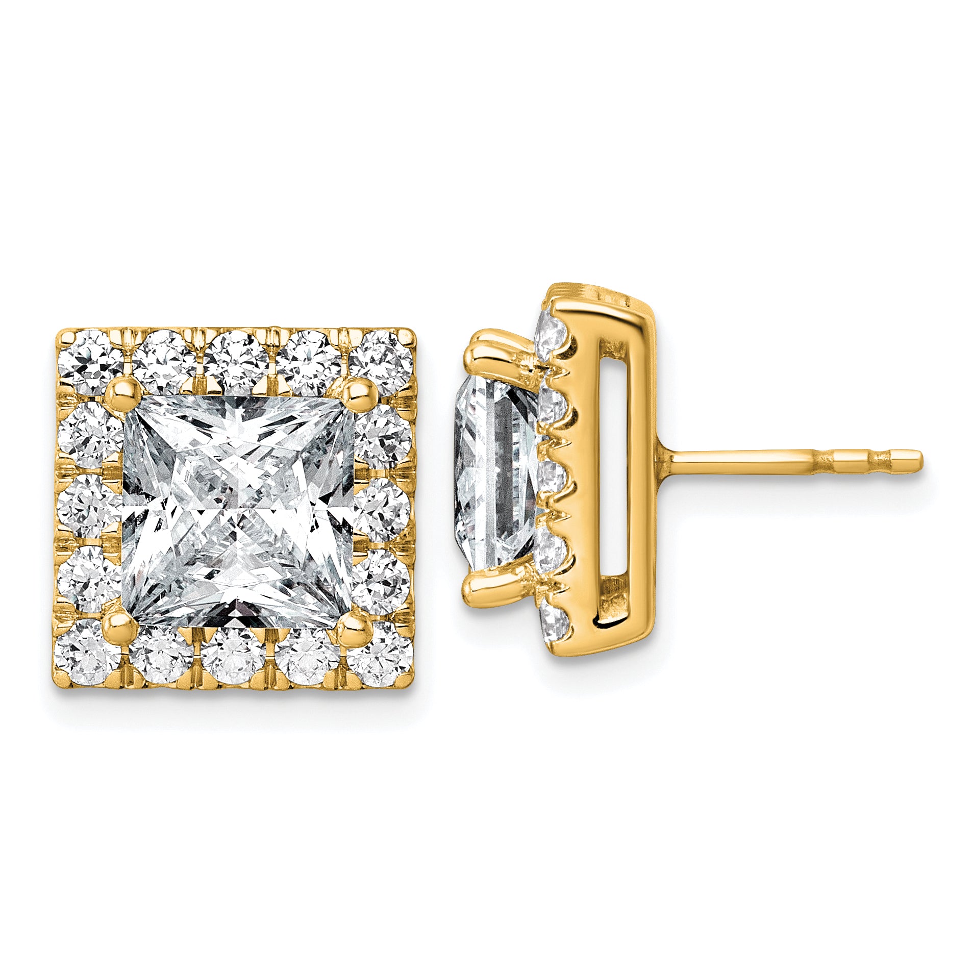 14k 7 5/8 carat Lab Grown Diamond VS+ F+ Complete Princess Halo Post Earrings Main image