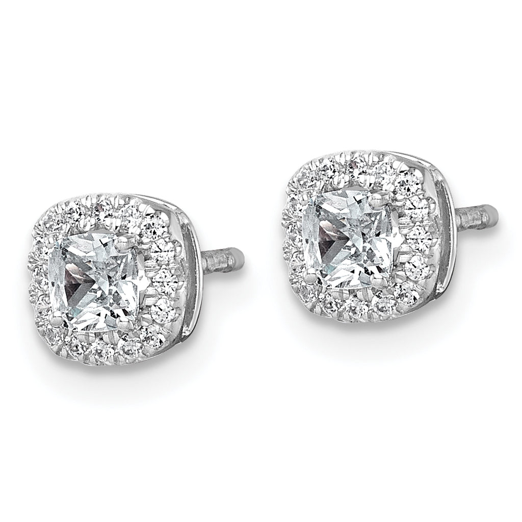 14k White Gold 5/8 carat Lab Grown Diamond VS+ F+ Complete Cushion Halo Post Earrings