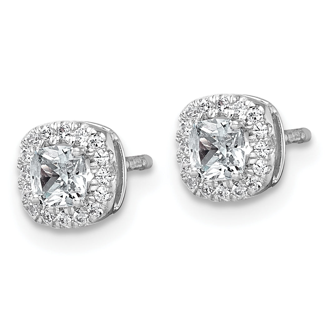 14k White Gold 5/8 carat Lab Grown Diamond VS+ F+ Complete Cushion Halo Post Earrings