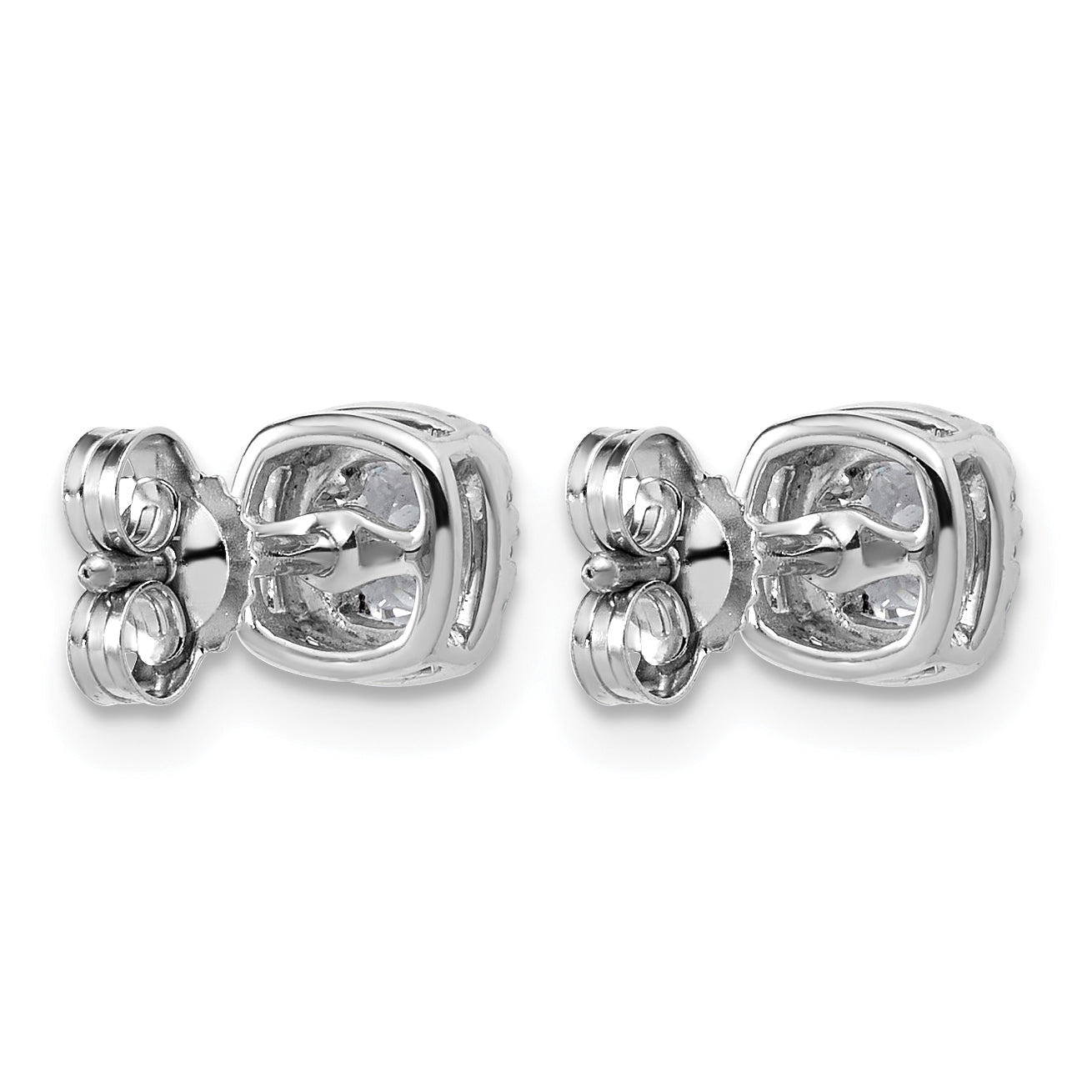 14k White Gold 5/8 carat Lab Grown Diamond VS+ F+ Complete Cushion Halo Post Earrings