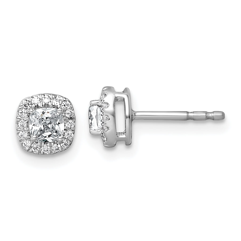 14k White Gold 5/8 carat Lab Grown Diamond VS+ F+ Complete Cushion Halo Post Earrings