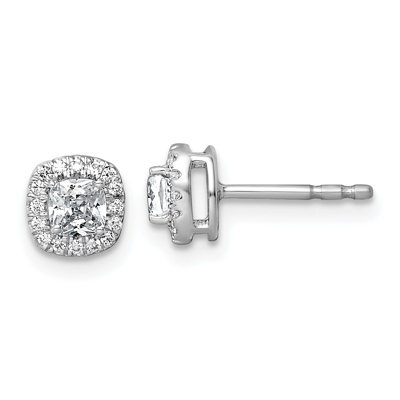 14k White Gold 5/8 carat Lab Grown Diamond VS+ F+ Complete Cushion Halo Post Earrings