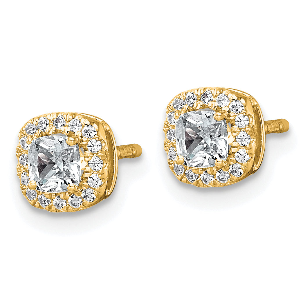 14k 5/8 carat Lab Grown Diamond VS+ F+ Complete Cushion Halo Post Earrings