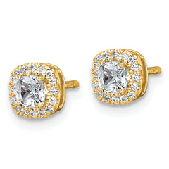 14k 5/8 carat Lab Grown Diamond VS+ F+ Complete Cushion Halo Post Earrings