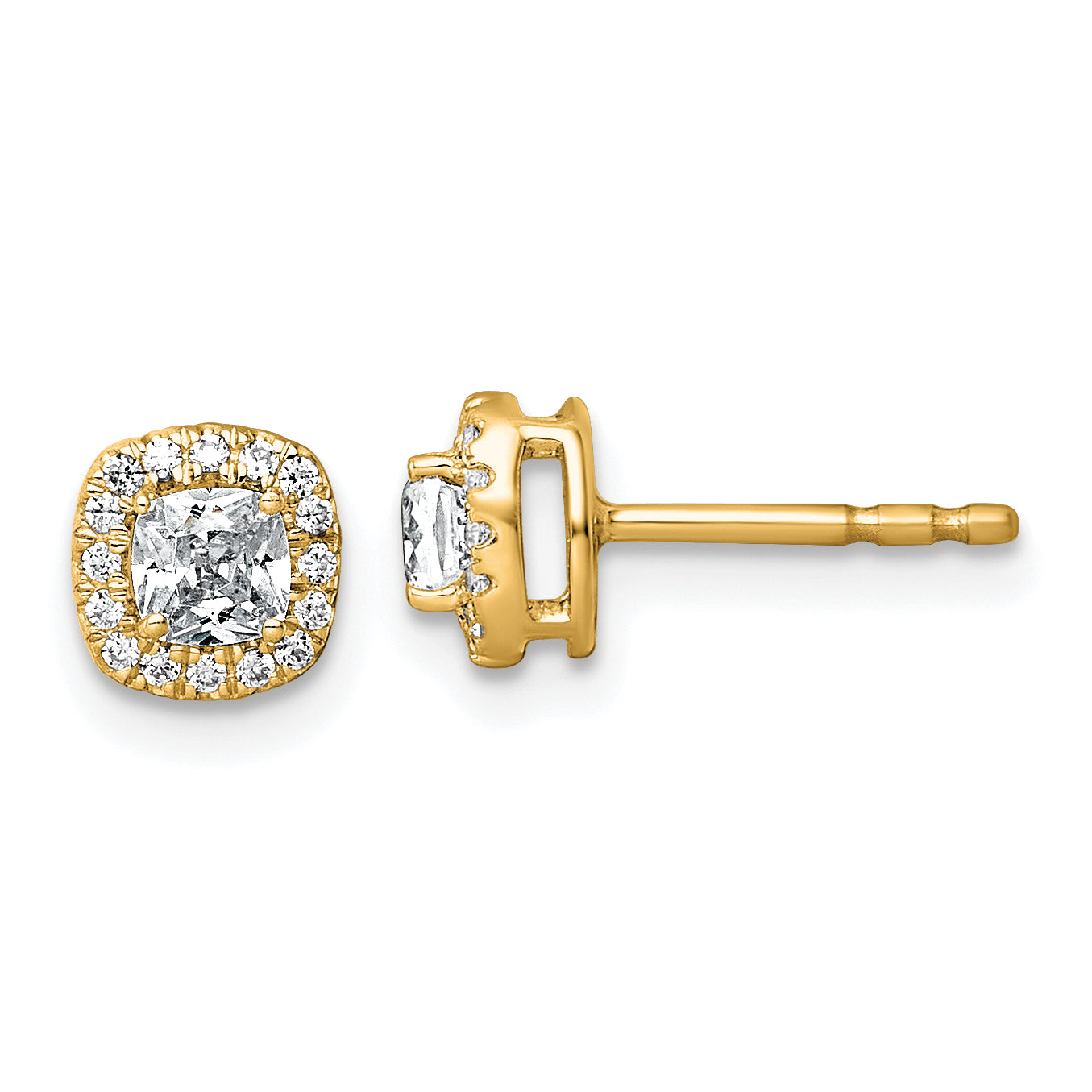 14k 5/8 carat Lab Grown Diamond VS+ F+ Complete Cushion Halo Post Earrings