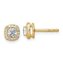 14k 5/8 carat Lab Grown Diamond VS+ F+ Complete Cushion Halo Post Earrings