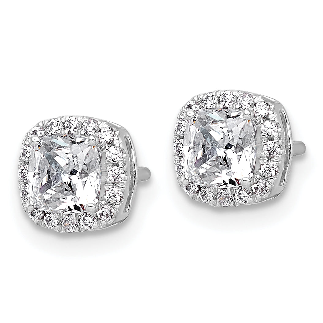 14k White Gold 1 1/6 carat Lab Grown Diamond VS+ F+ Complete Cushion Halo Post Earrings