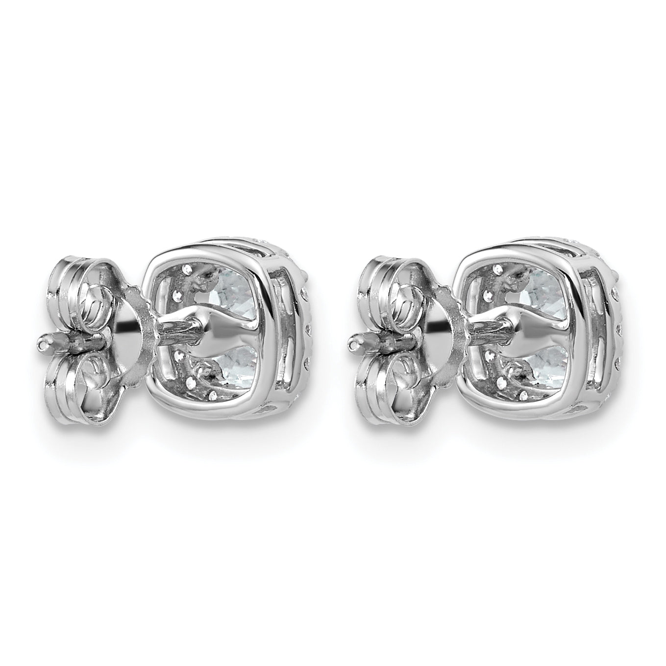 14k White Gold 1 1/6 carat Lab Grown Diamond VS+ F+ Complete Cushion Halo Post Earrings