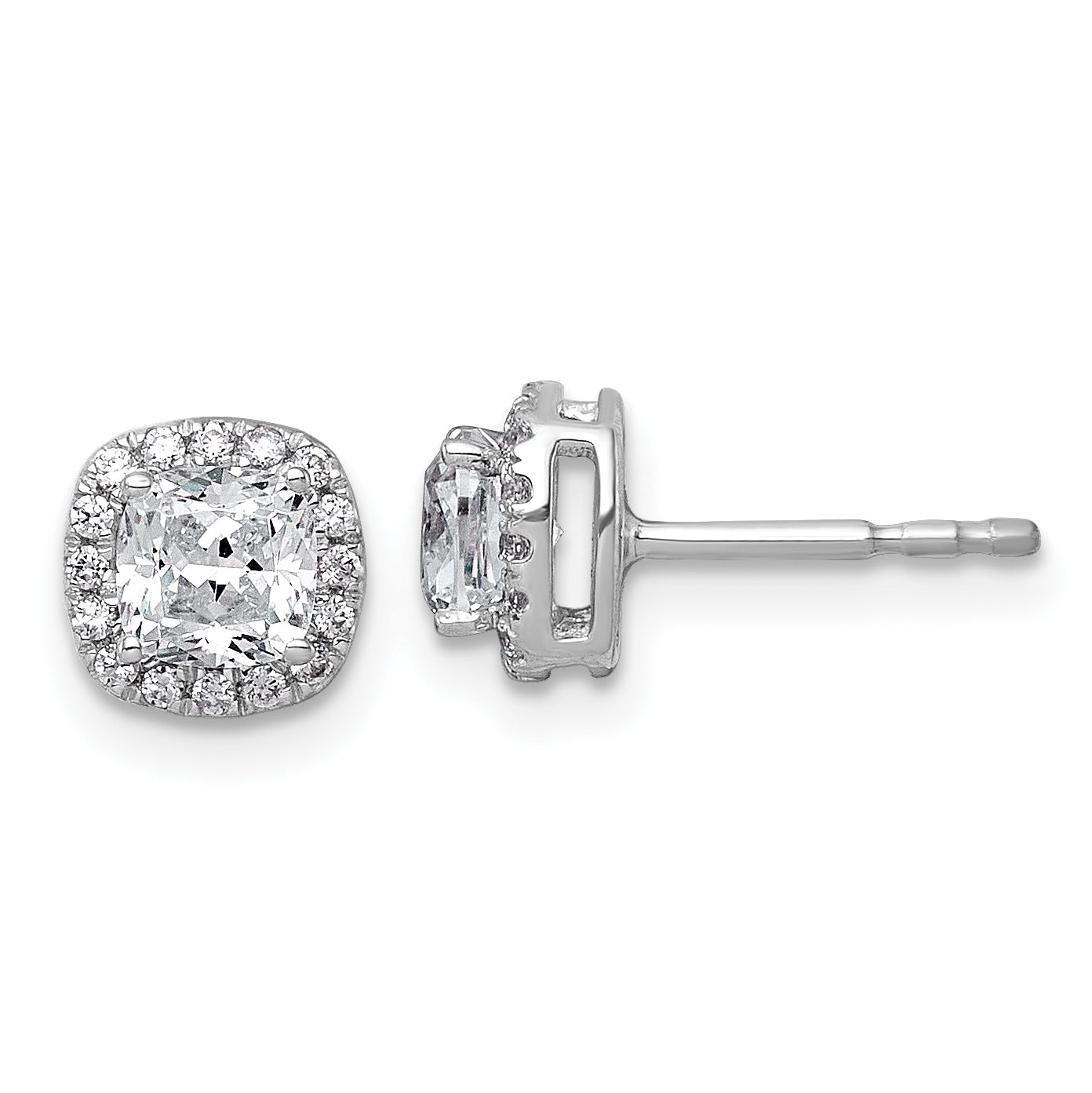 14k White Gold 1 1/6 carat Lab Grown Diamond VS+ F+ Complete Cushion Halo Post Earrings