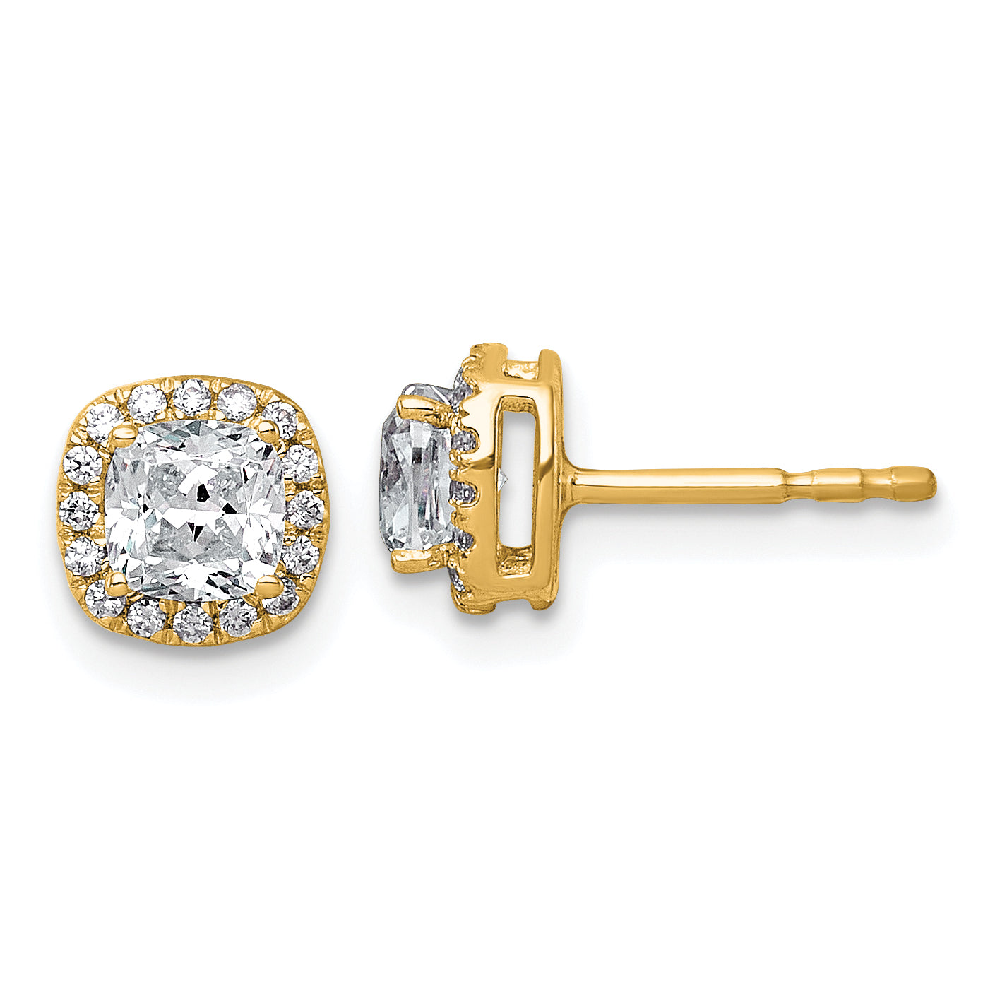 14k 1 1/6 carat Lab Grown Diamond VS+ F+ Complete Cushion Halo Post Earrings