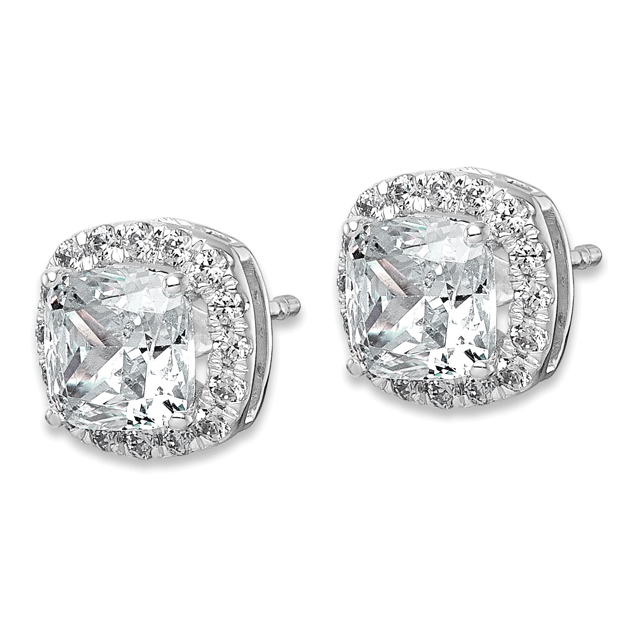 14k White Gold 2 1/3 carat Lab Grown Diamond VS+ F+ Complete Cushion Halo Post Earrings