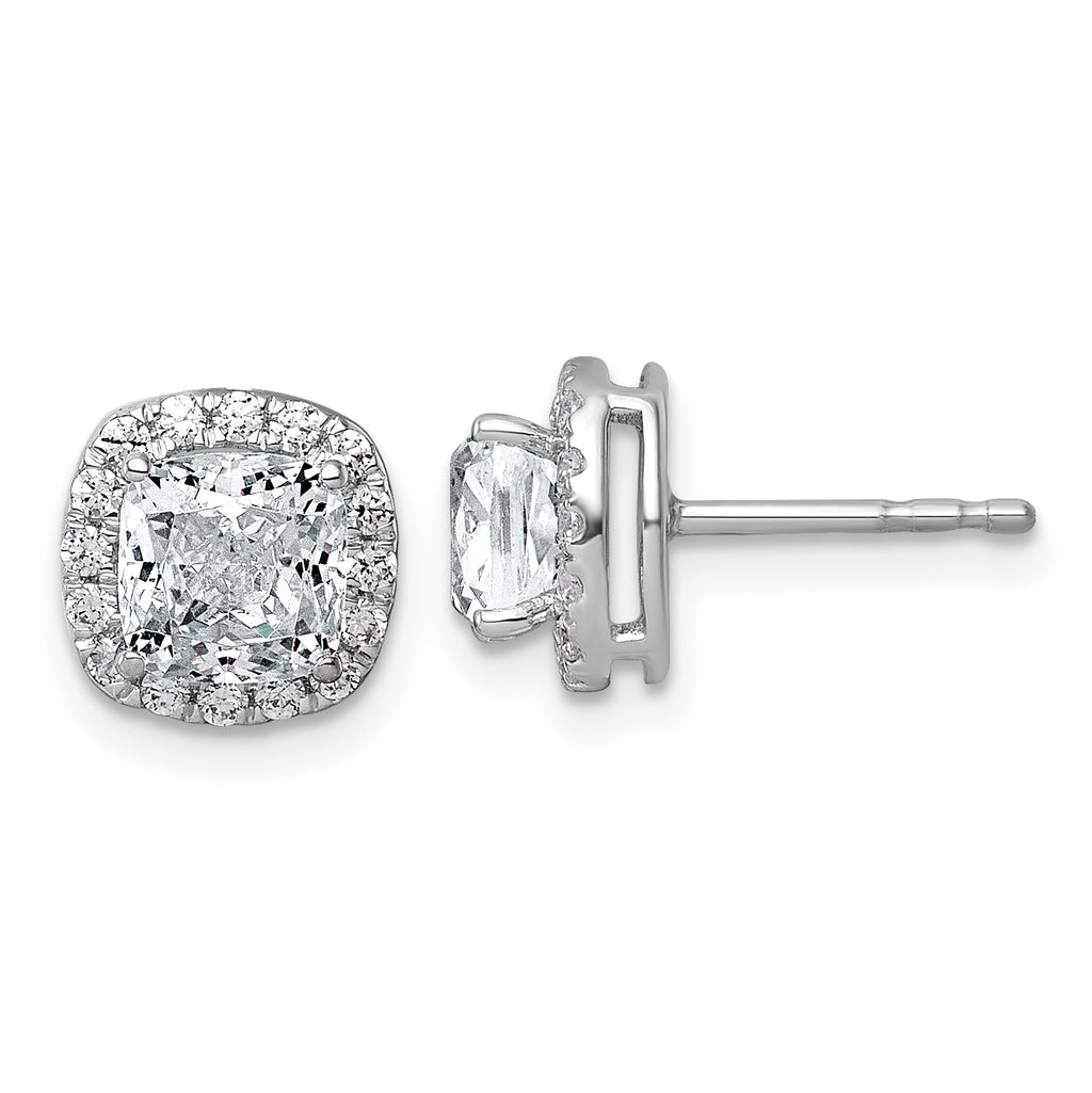 14k White Gold 2 1/3 carat Lab Grown Diamond VS+ F+ Complete Cushion Halo Post Earrings
