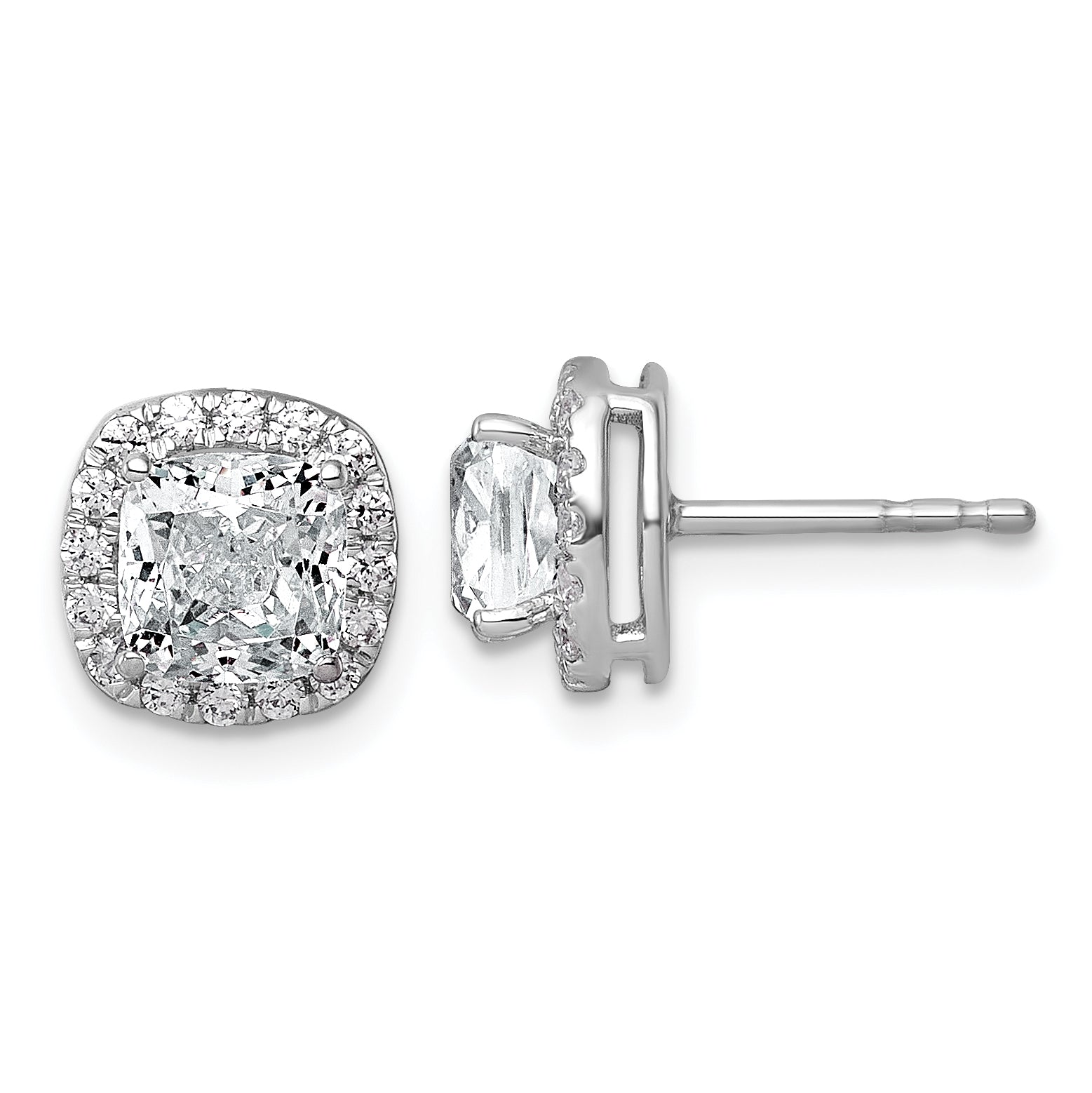 14k White Gold 2 1/3 carat Lab Grown Diamond VS+ F+ Complete Cushion Halo Post Earrings