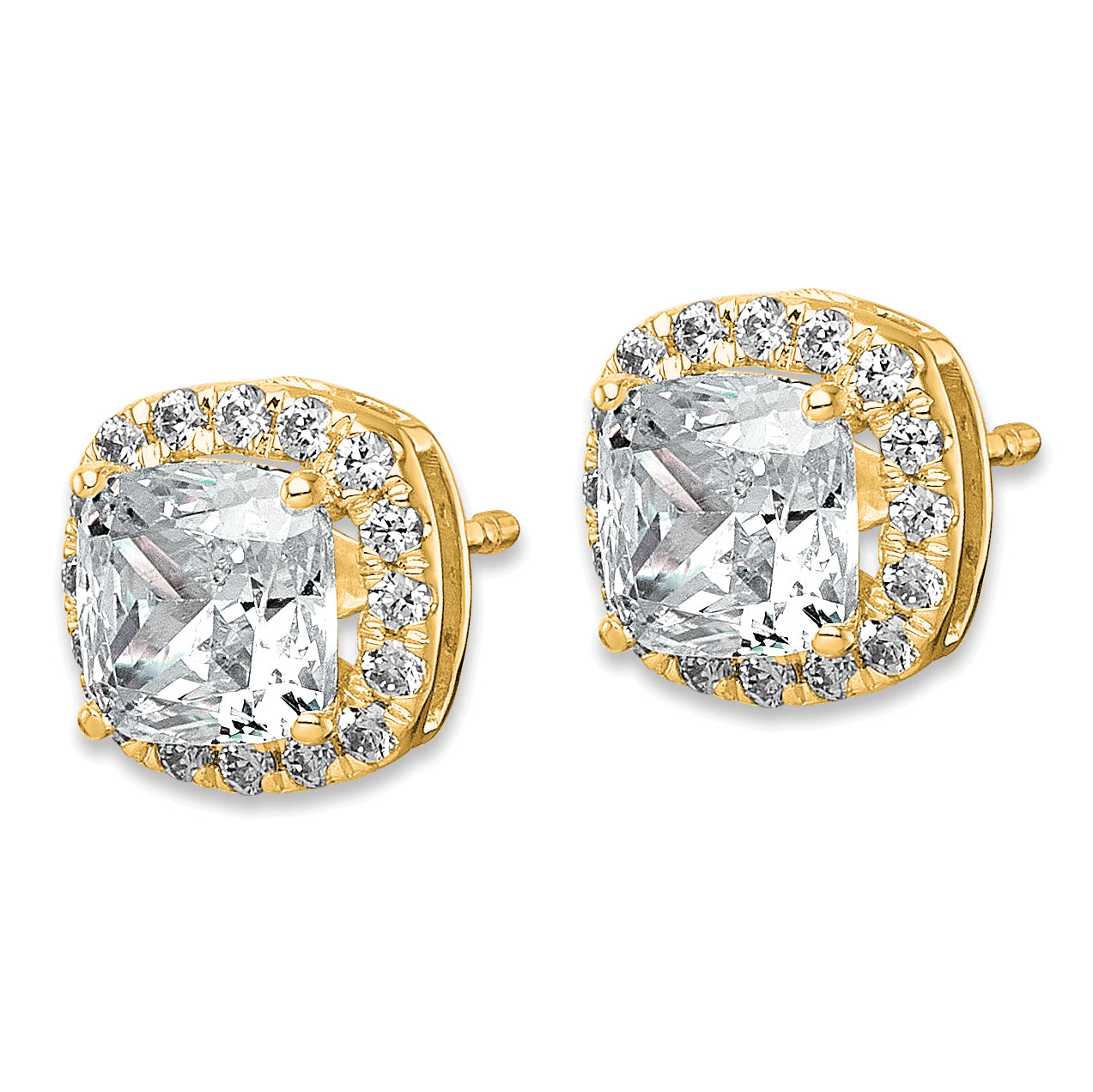 14k 2 1/3 carat Lab Grown Diamond VS+ F+ Complete Cushion Halo Post Earrings Secondary image