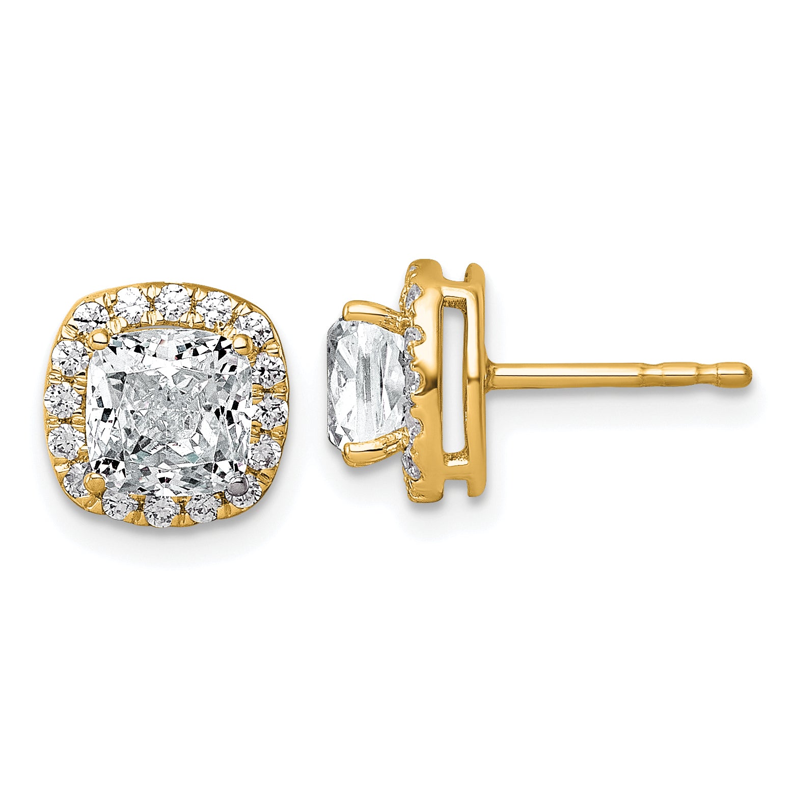 14k 2 1/3 carat Lab Grown Diamond VS+ F+ Complete Cushion Halo Post Earrings Main image