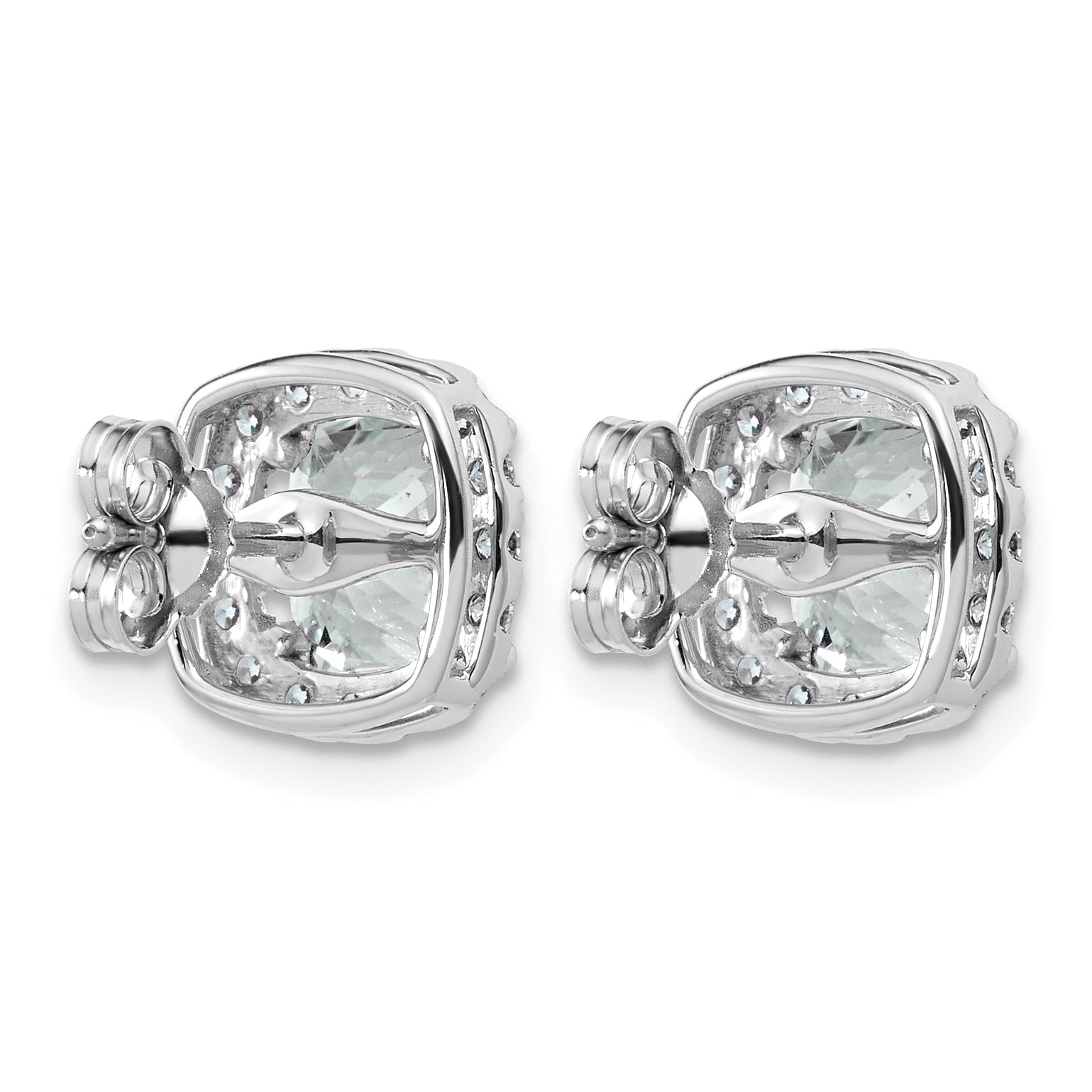 14k White Gold 3 5/8 carat Lab Grown Diamond VS+ F+ Complete Cushion Halo Post Earrings