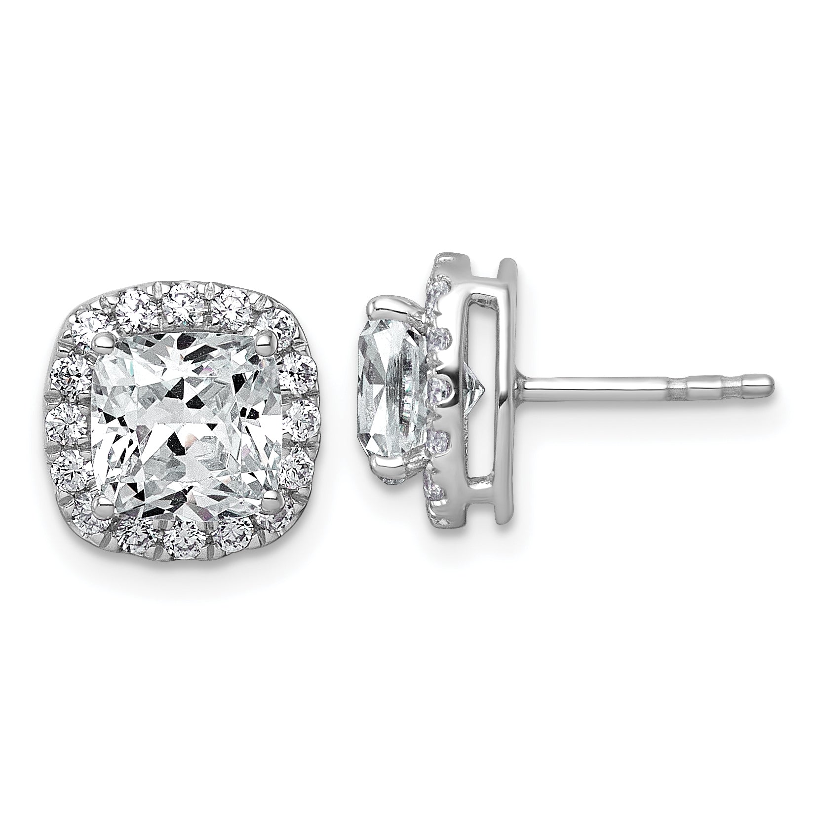 14k White Gold 3 5/8 carat Lab Grown Diamond VS+ F+ Complete Cushion Halo Post Earrings