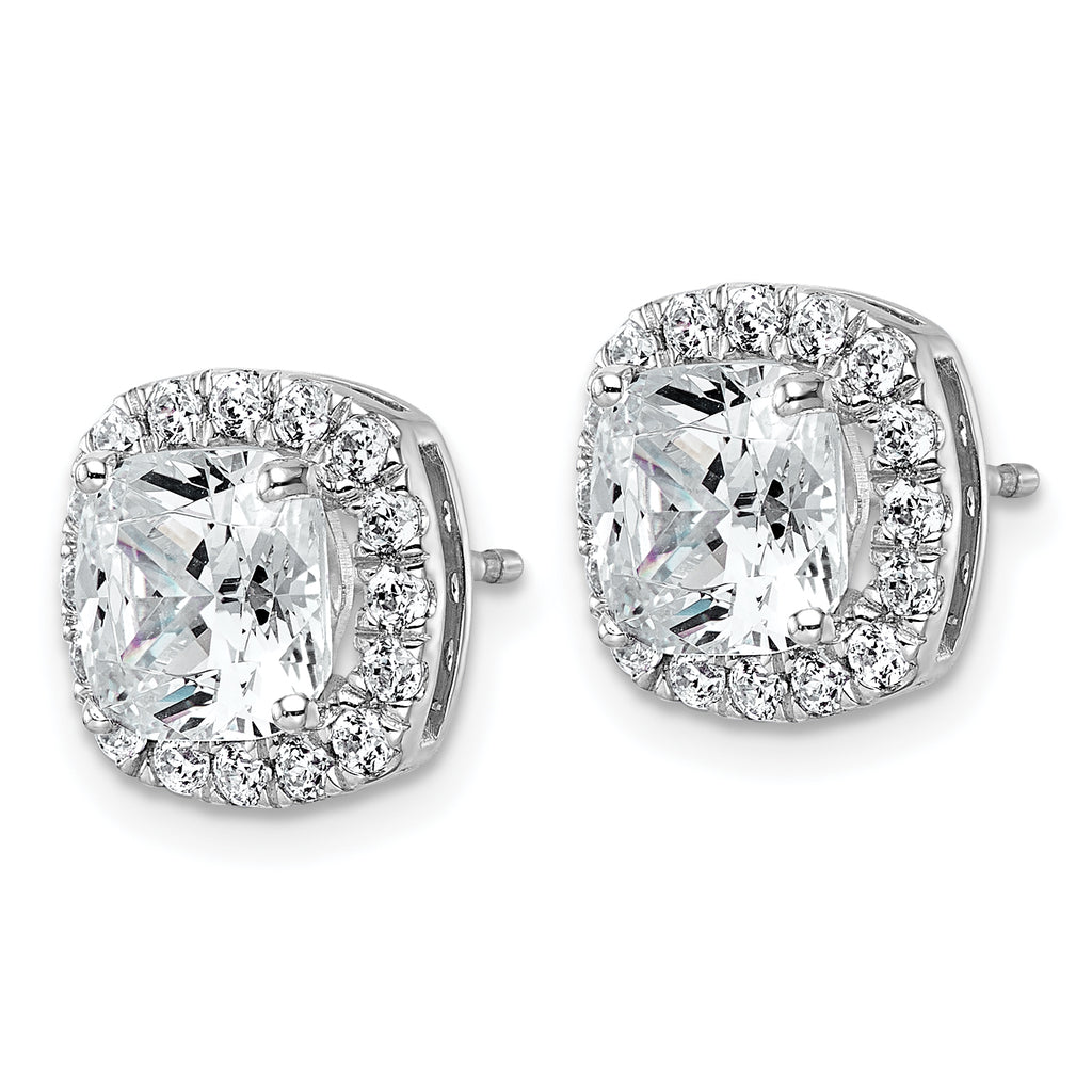 14k White Gold 4 5/8 carat Lab Grown Diamond VS+ F+ Complete Cushion Halo Post Earrings