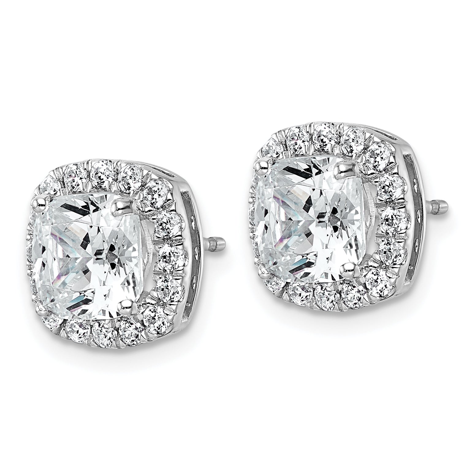 14k White Gold 4 5/8 carat Lab Grown Diamond VS+ F+ Complete Cushion Halo Post Earrings