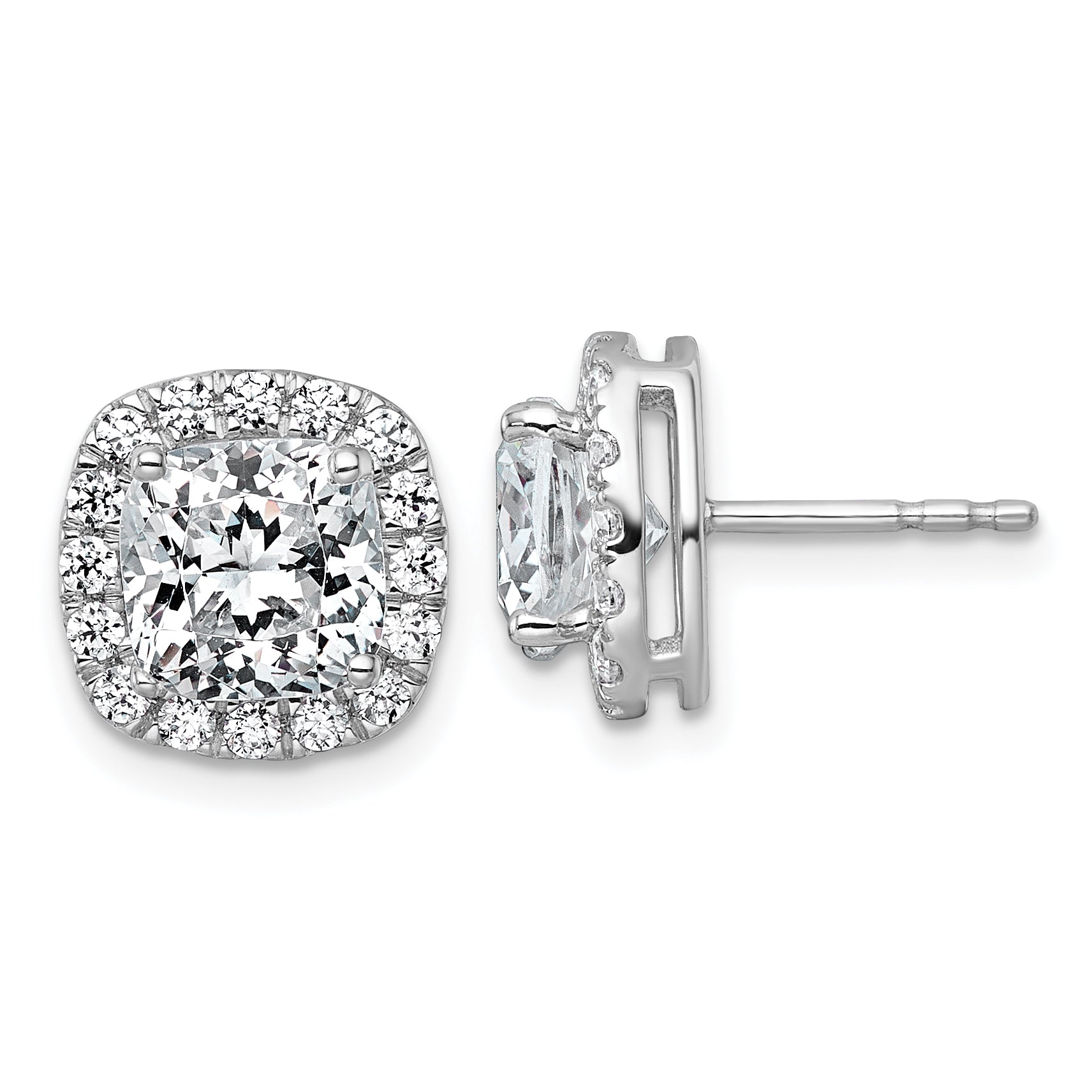 14k White Gold 4 5/8 carat Lab Grown Diamond VS+ F+ Complete Cushion Halo Post Earrings Main image