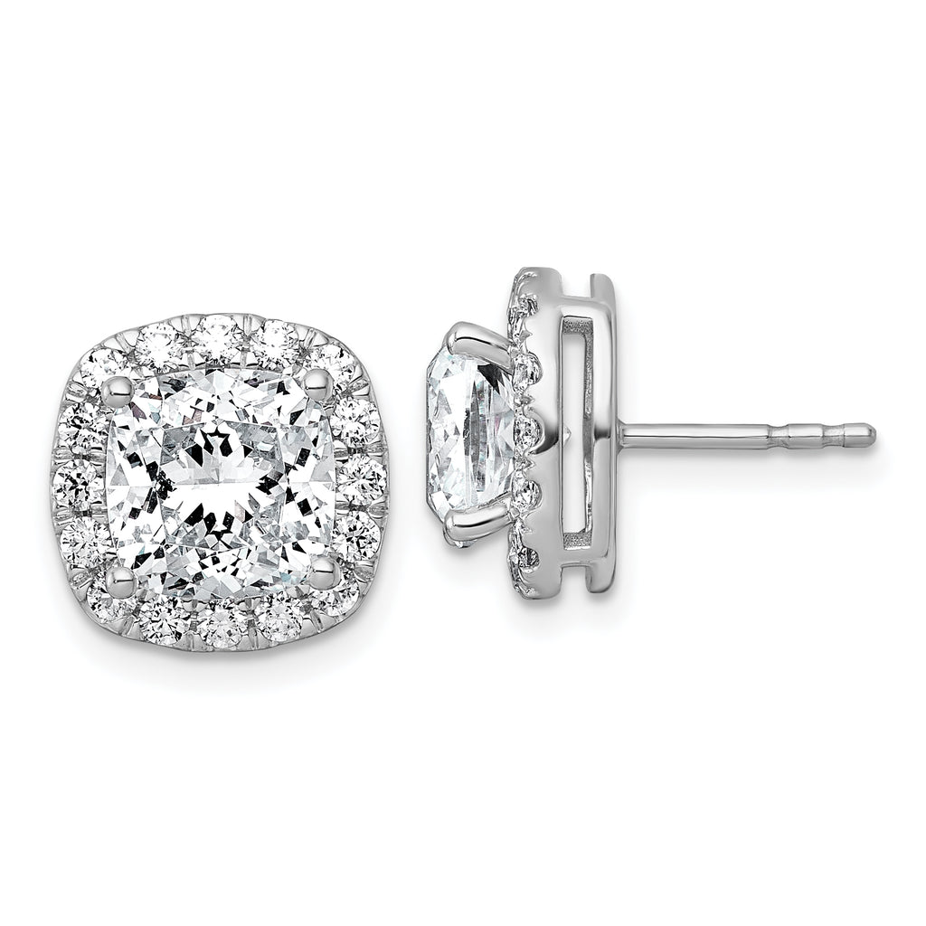14k White Gold 5 7/8 carat Lab Grown Diamond VS+ F+ Complete Cushion Halo Post Earrings