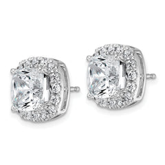 14k White Gold 7 carat Lab Grown Diamond VS+ F+ Complete Cushion Halo Post Earrings