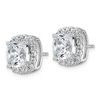 14k White Gold 7 carat Lab Grown Diamond VS+ F+ Complete Cushion Halo Post Earrings