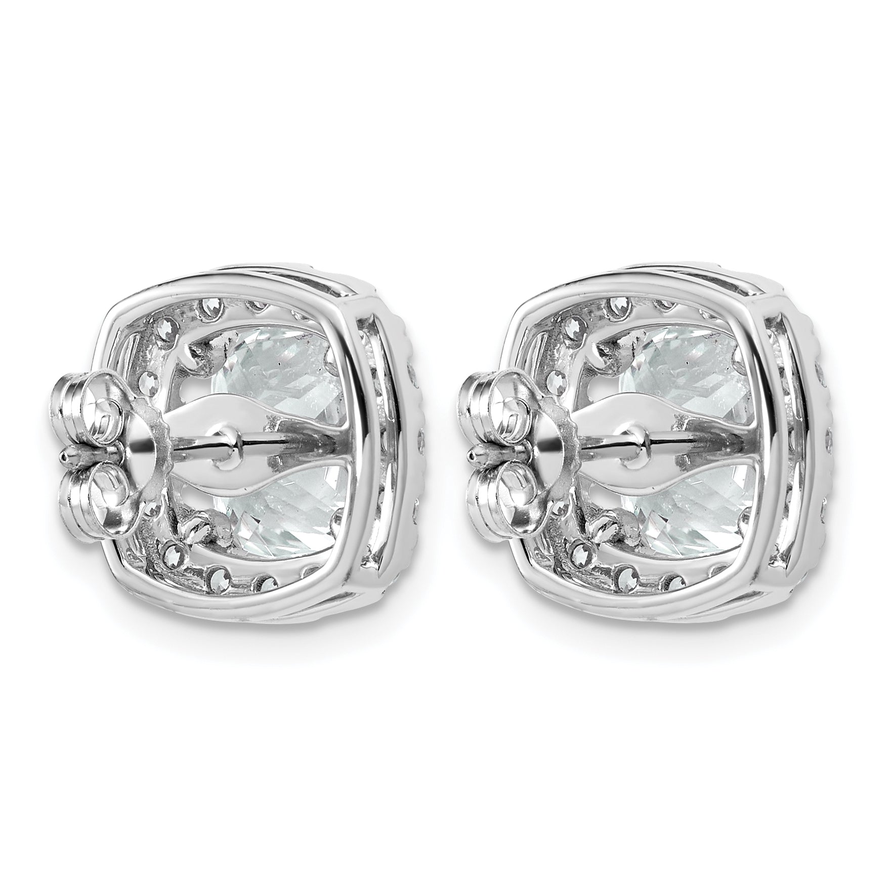 14k White Gold 7 carat Lab Grown Diamond VS+ F+ Complete Cushion Halo Post Earrings
