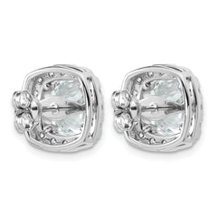 14k White Gold 7 carat Lab Grown Diamond VS+ F+ Complete Cushion Halo Post Earrings