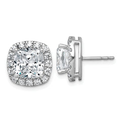 14k White Gold 7 carat Lab Grown Diamond VS+ F+ Complete Cushion Halo Post Earrings
