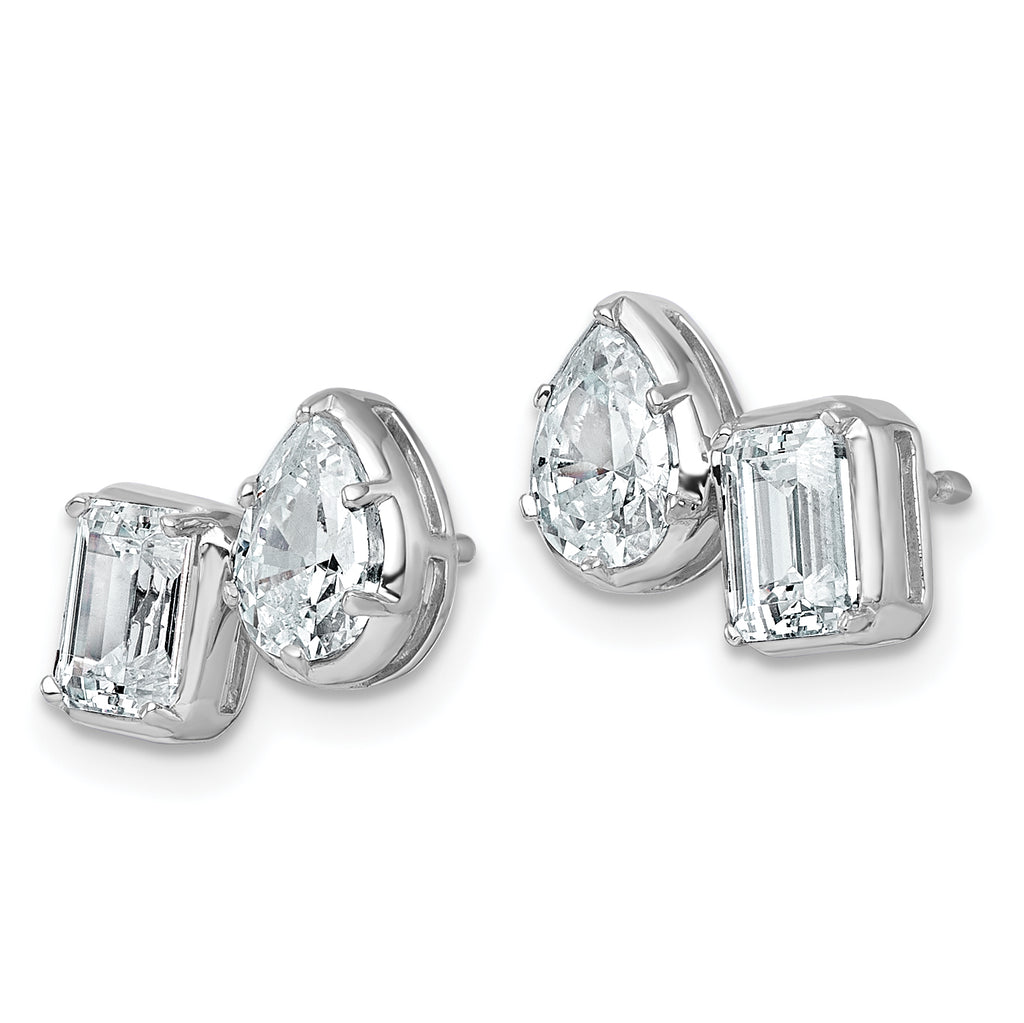 14k White Gold 2 carat Lab Grown Diamond VS+ F+ Complete Emerald and Pear Two Stone Post Earrings