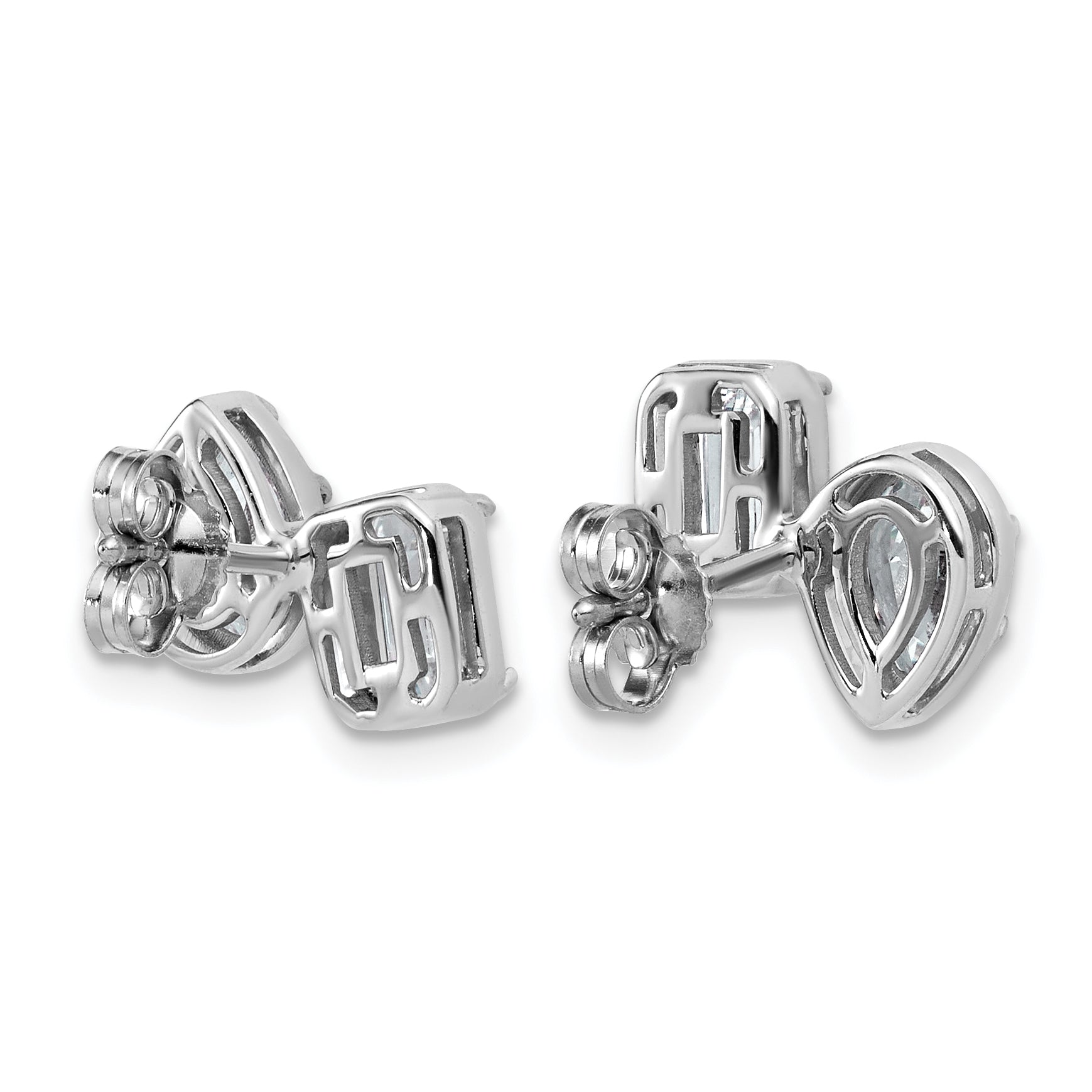 14k White Gold 2 carat Lab Grown Diamond VS+ F+ Complete Emerald and Pear Two Stone Post Earrings