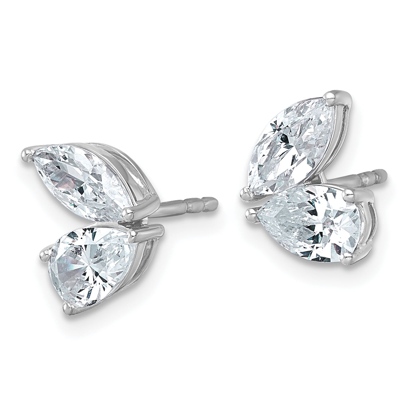 14k White Gold 2 carat Lab Grown Diamond VS+ F+ Complete Marquise and Pear Two Stone Post Earrings Secondary image