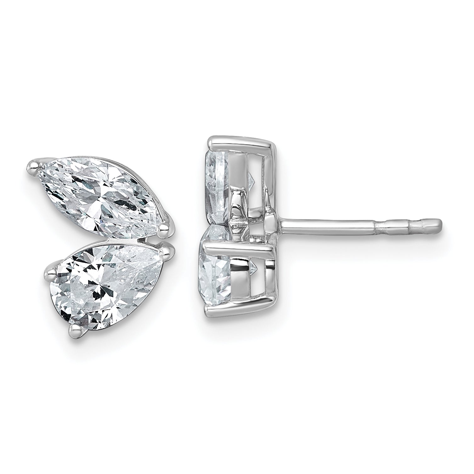 14k White Gold 2 carat Lab Grown Diamond VS+ F+ Complete Marquise and Pear Two Stone Post Earrings Main image