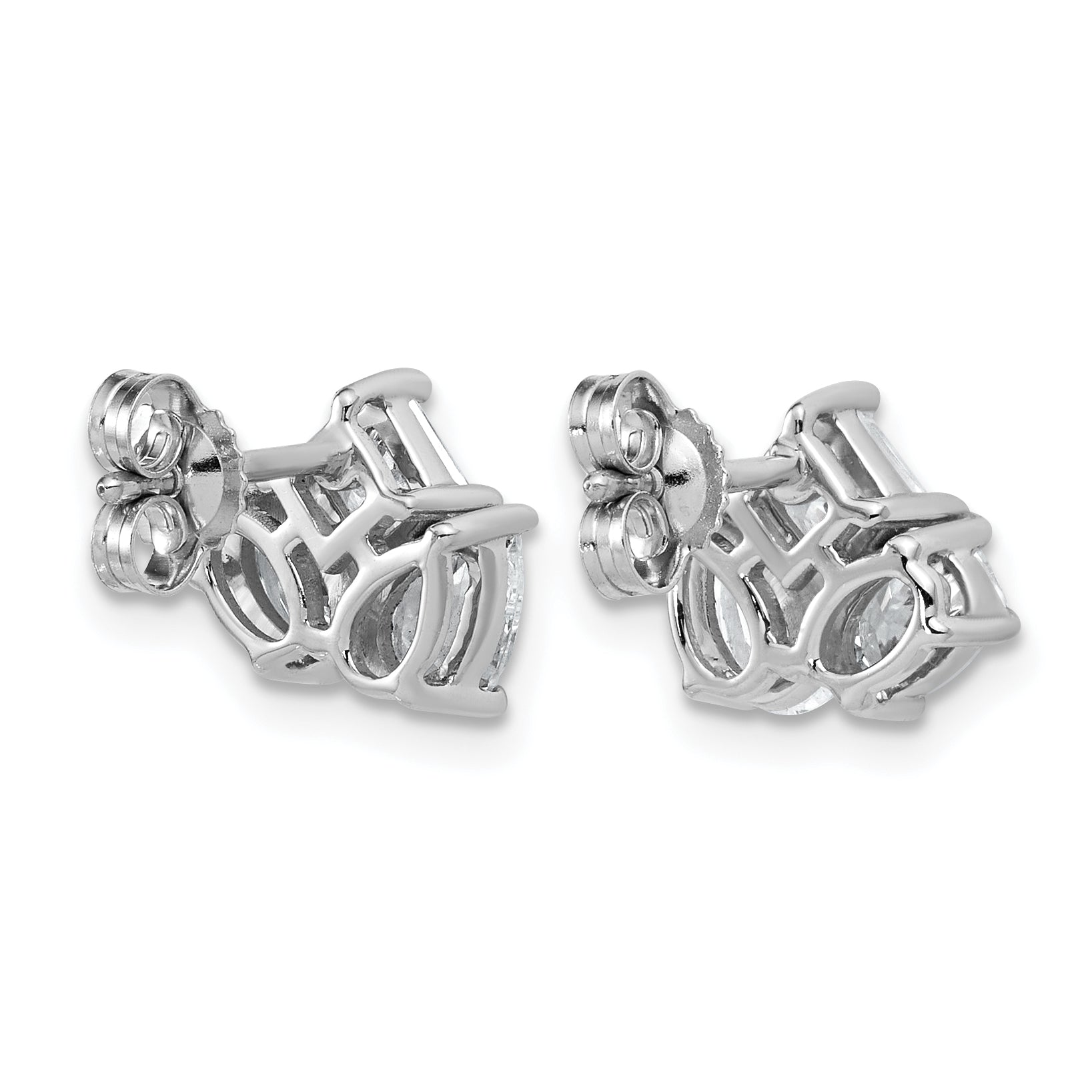 14k White Gold 2 carat Lab Grown Diamond VS+ F+ Complete Princess Round and Pear Three Stone Post Earrings