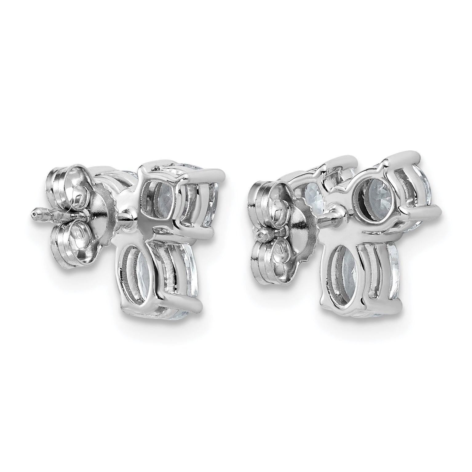 14k White Gold 1 7/8 carat Lab Grown Diamond VS+ F+ Complete Cushion Round and Oval Three Stone Post Earrings