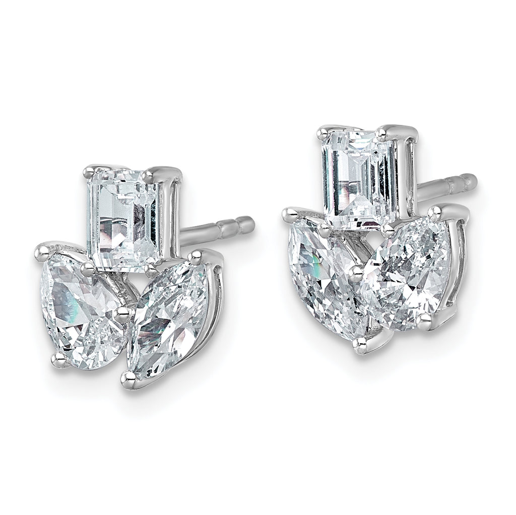 14k White Gold 2 carat Lab Grown Diamond VS+ F+ Complete Emerald Marquise and Pear Three Stone Post Earrings
