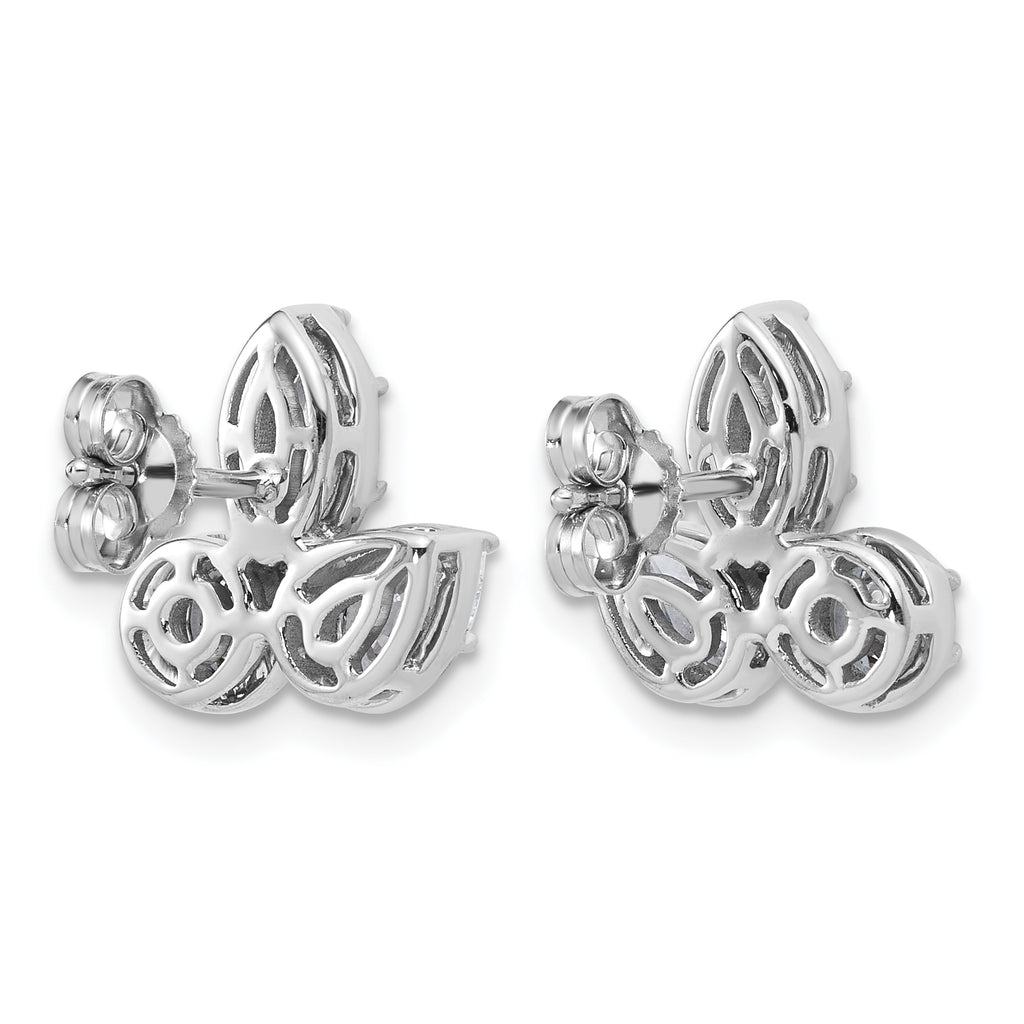 14k White Gold 1 7/8 carat Lab Grown Diamond VS+ F+ Complete Pear Round and Marquise Three Stone Post Earrings