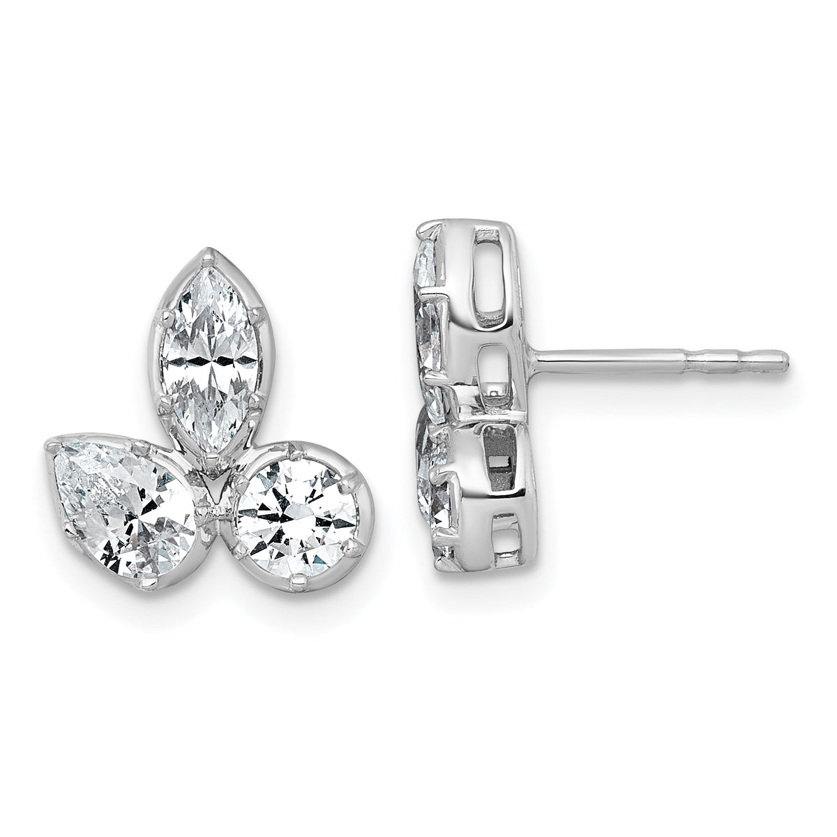 14k White Gold 1 7/8 carat Lab Grown Diamond VS+ F+ Complete Pear Round and Marquise Three Stone Post Earrings