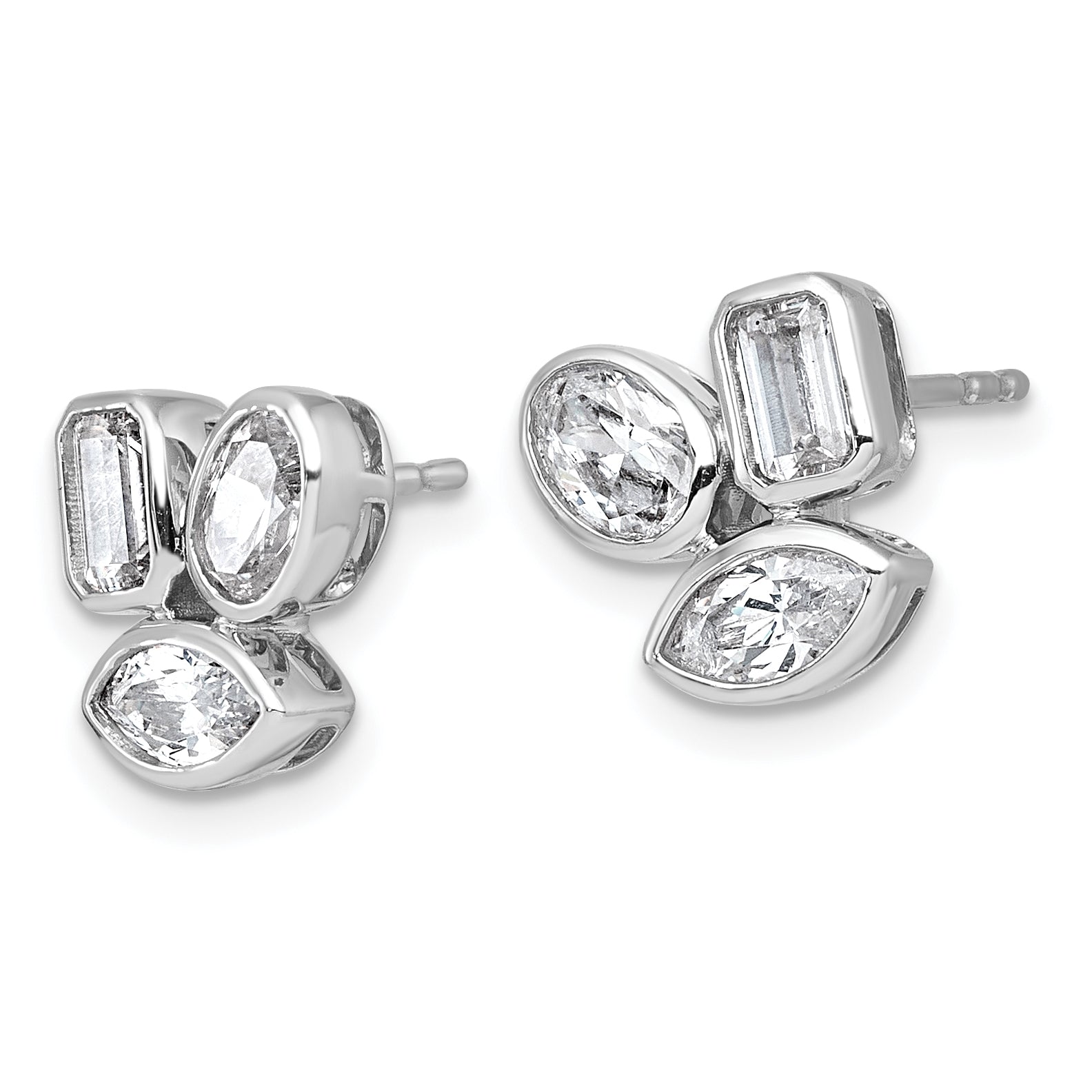 14k White Gold 2 carat Lab Grown Diamond VS+ F+ Complete Emerald Oval and Marquise Three Stone Post Earrings