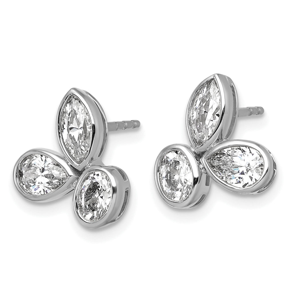 14k White Gold 2 carat Lab Grown Diamond VS+ F+ Complete Oval Pear and Marquise Three Stone Post Earrings