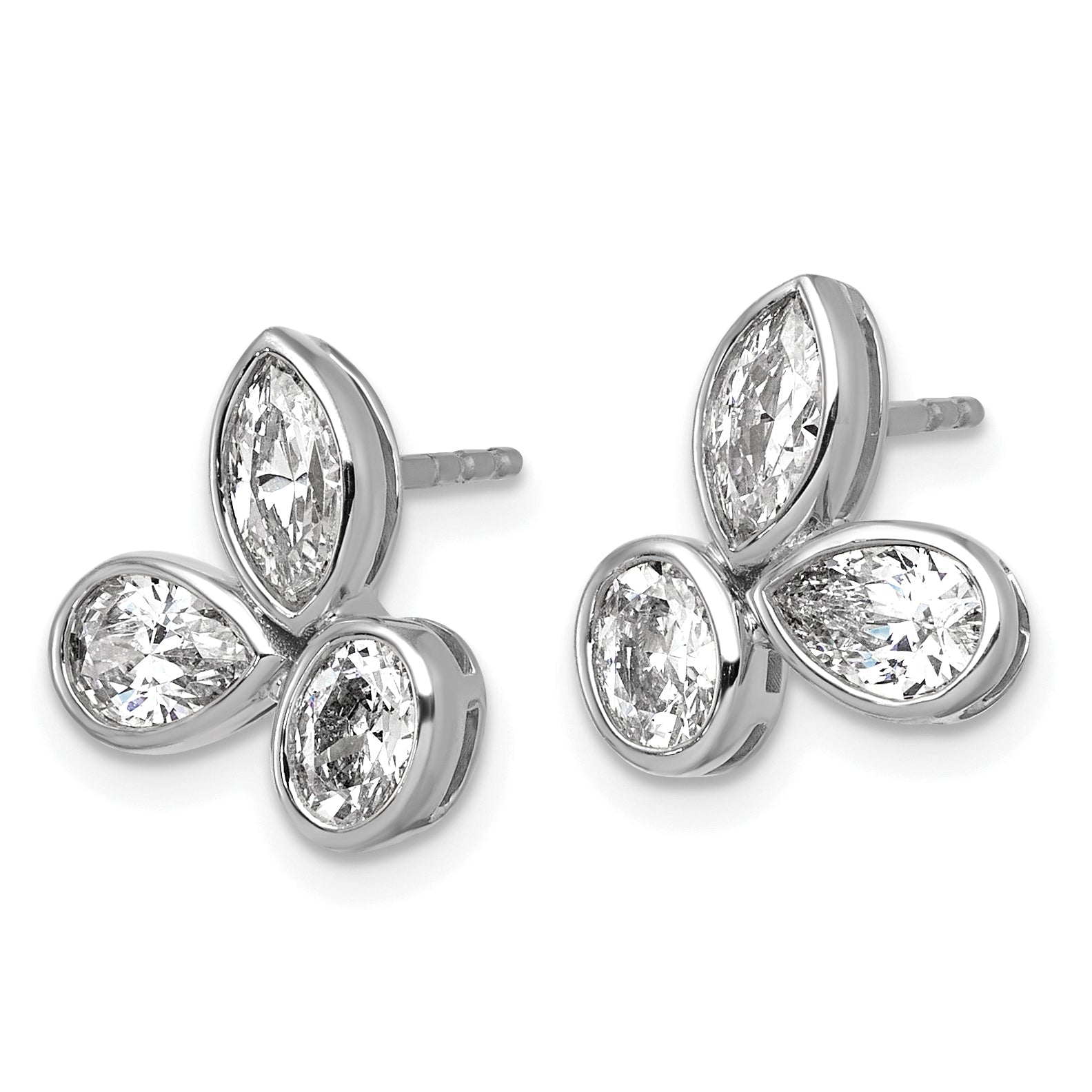 14k White Gold 2 carat Lab Grown Diamond VS+ F+ Complete Oval Pear and Marquise Three Stone Post Earrings