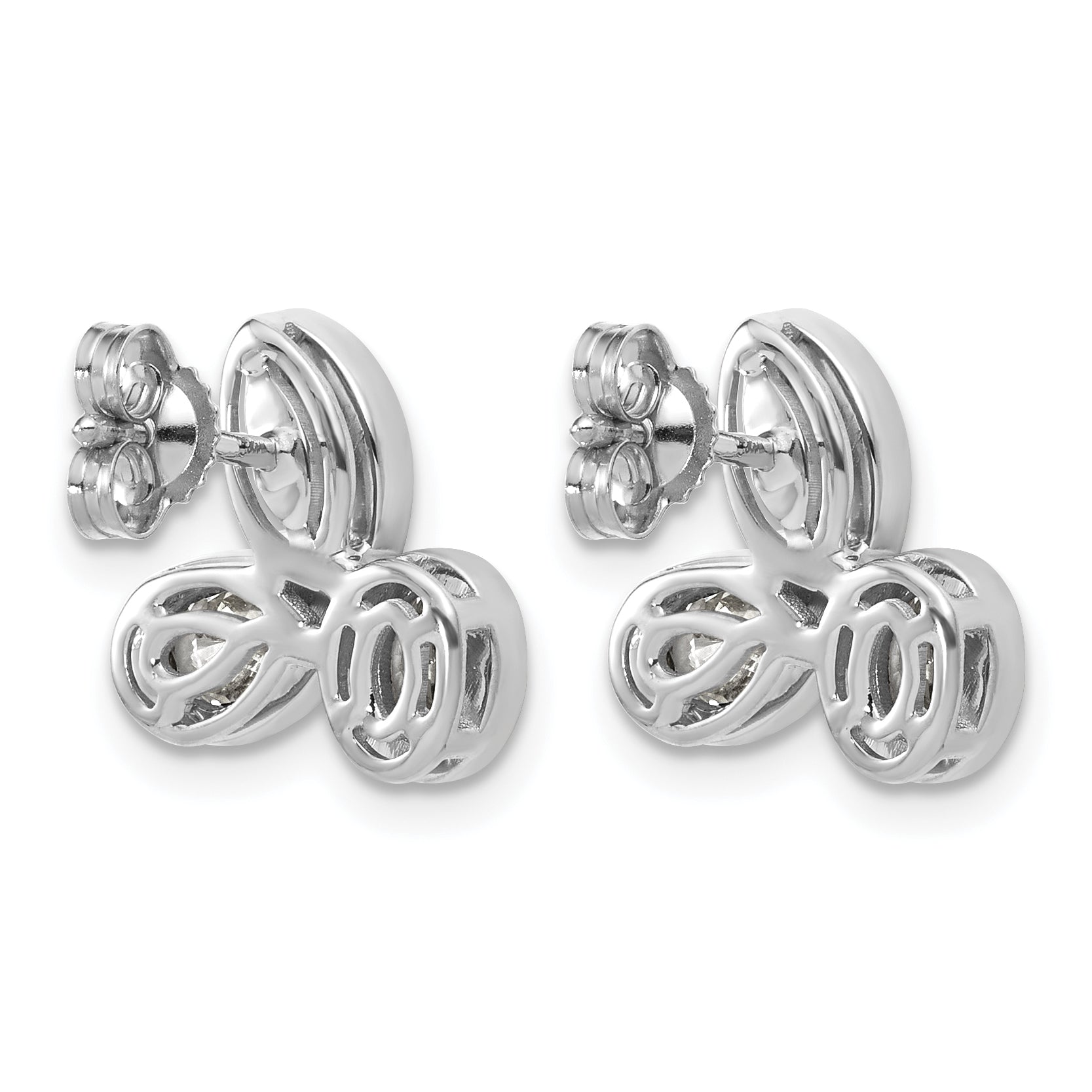 14k White Gold 2 carat Lab Grown Diamond VS+ F+ Complete Oval Pear and Marquise Three Stone Post Earrings