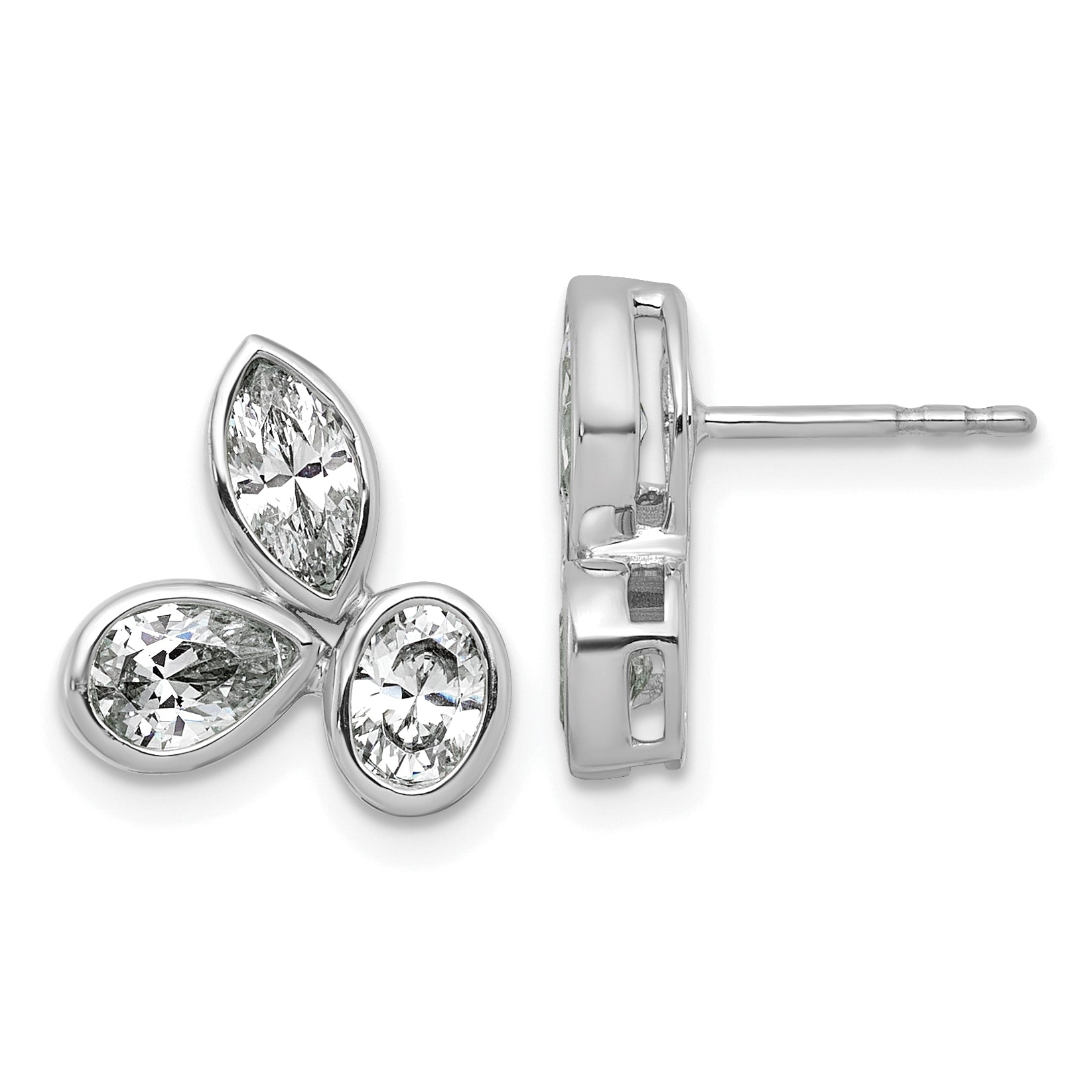 14k White Gold 2 carat Lab Grown Diamond VS+ F+ Complete Oval Pear and Marquise Three Stone Post Earrings Main image