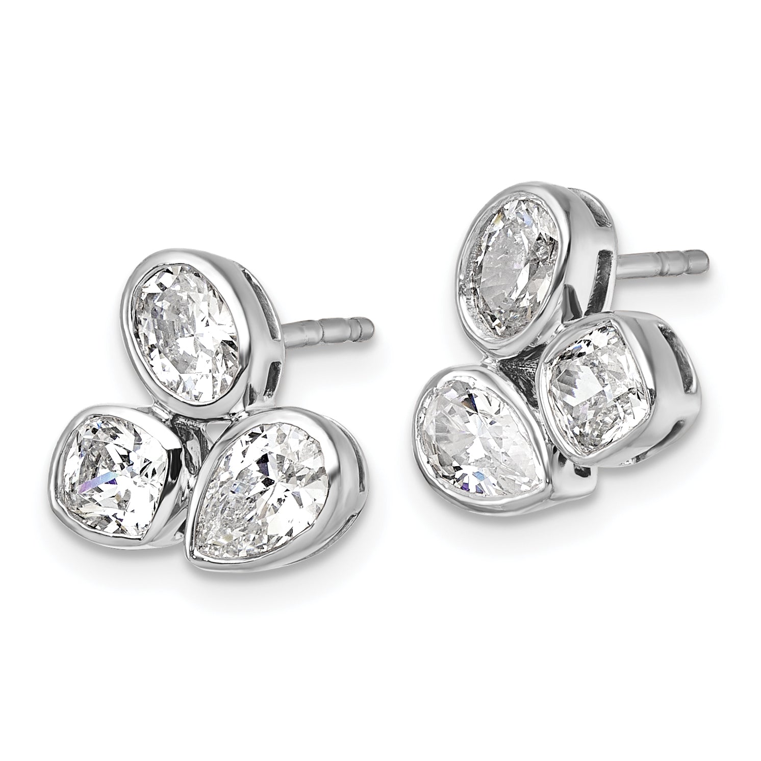 14k White Gold 2 carat Lab Grown Diamond VS+ F+ Complete Oval Pear and Cushion Three Stone Post Earrings Secondary image