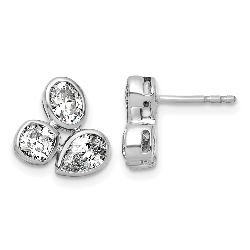 14k White Gold 2 carat Lab Grown Diamond VS+ F+ Complete Oval Pear and Cushion Three Stone Post Earrings