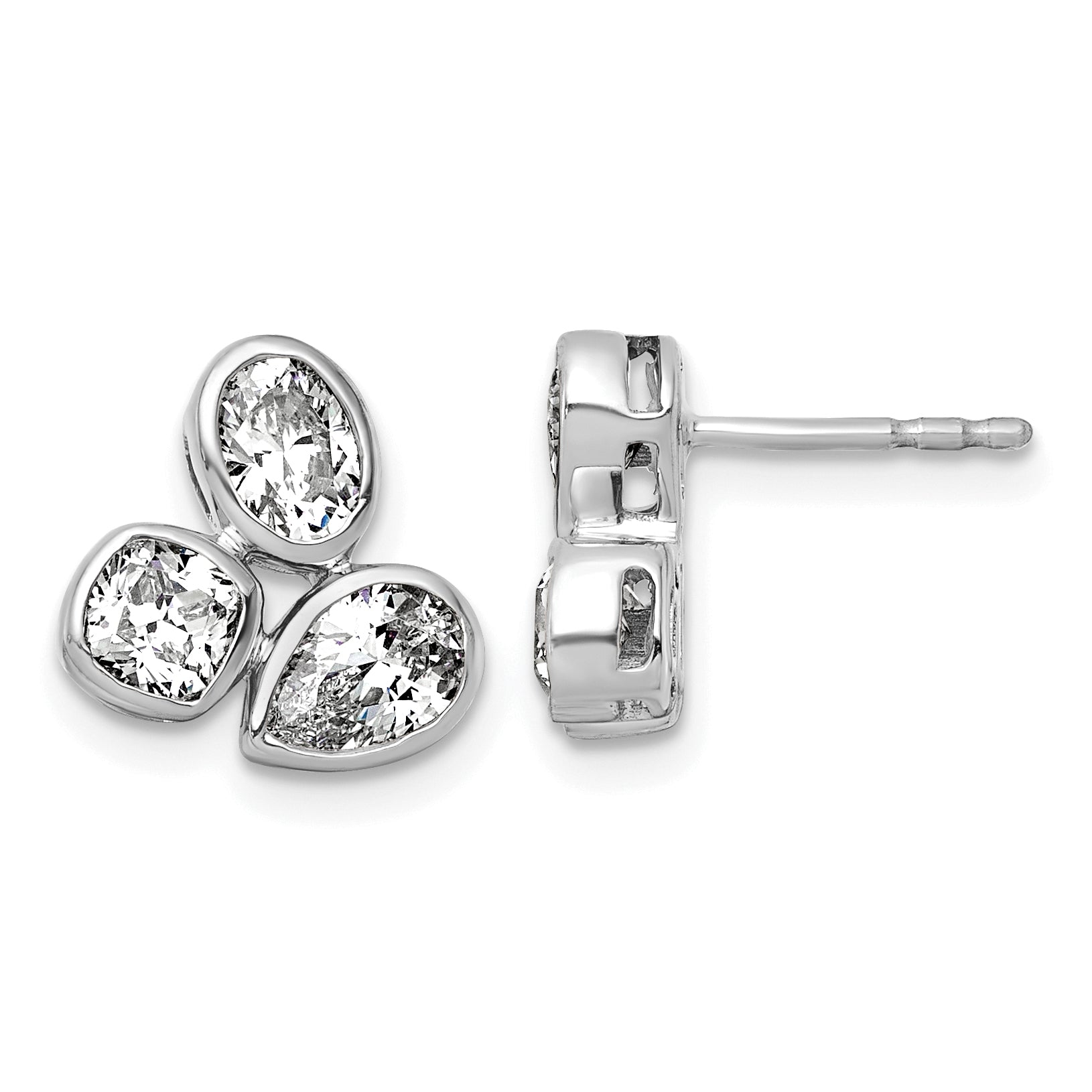 14k White Gold 2 carat Lab Grown Diamond VS+ F+ Complete Oval Pear and Cushion Three Stone Post Earrings