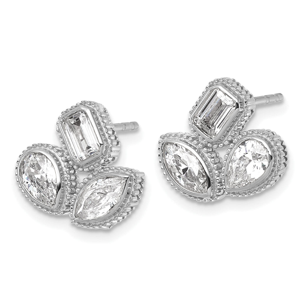 14k White Gold 2 carat Lab Grown Diamond VS+ F+ Complete Emerald Pear and Marquise Three Stone Post Earrings