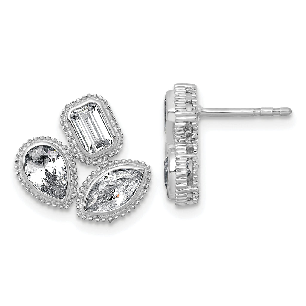 14k White Gold 2 carat Lab Grown Diamond VS+ F+ Complete Emerald Pear and Marquise Three Stone Post Earrings